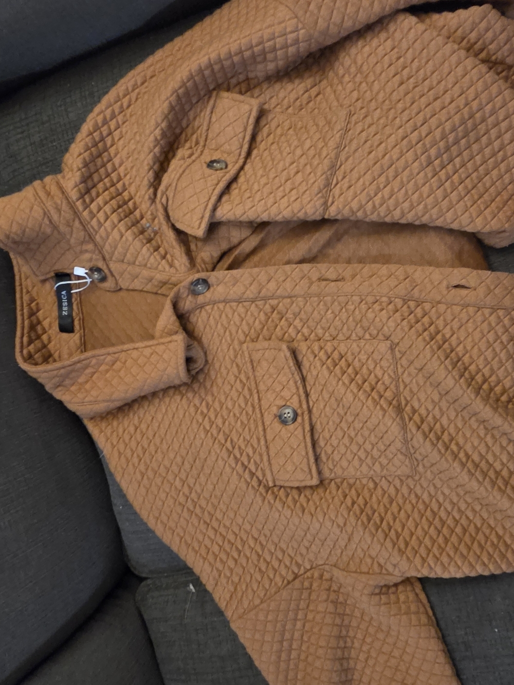 Quilted Tan Shacket Jacket - ZESICA